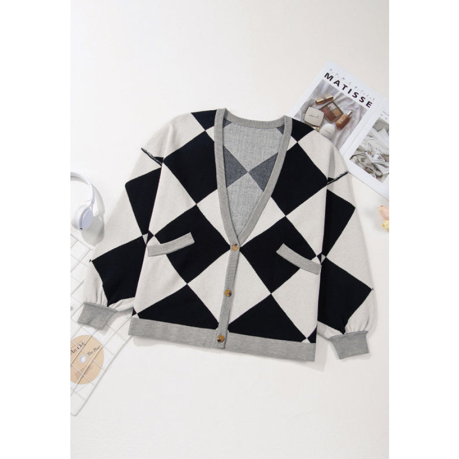 Color Block Button Down Long Sleeve Cardigan Apparel and Accessories