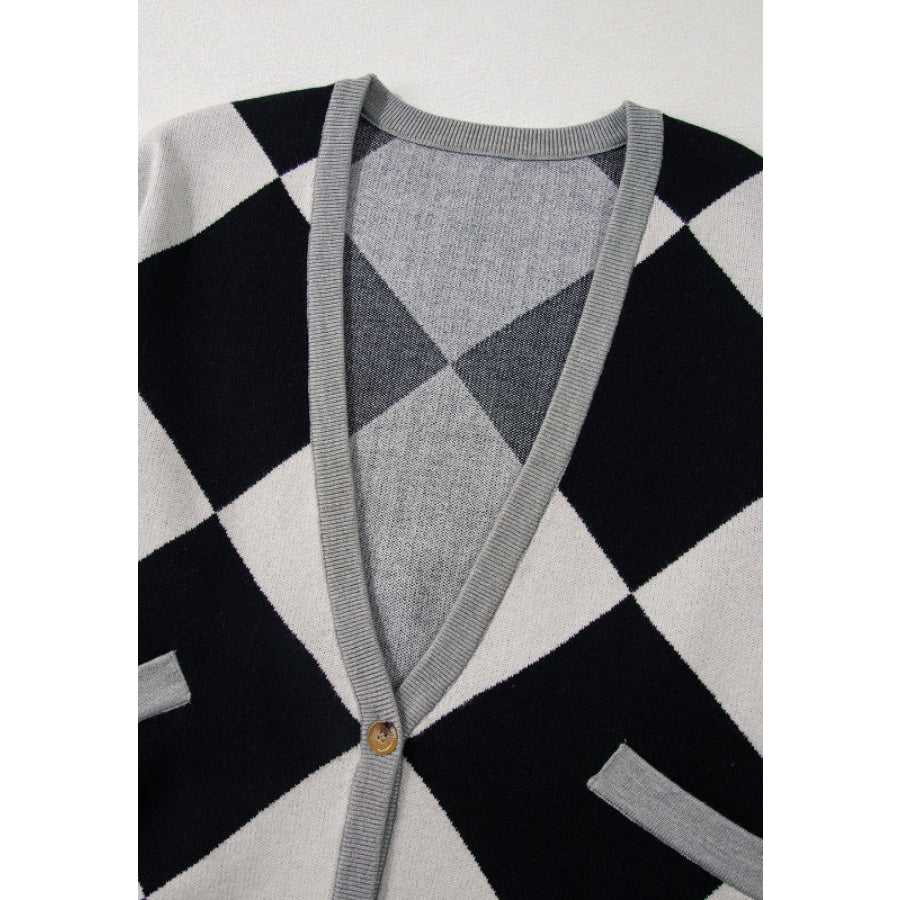 Color Block Button Down Long Sleeve Cardigan Apparel and Accessories