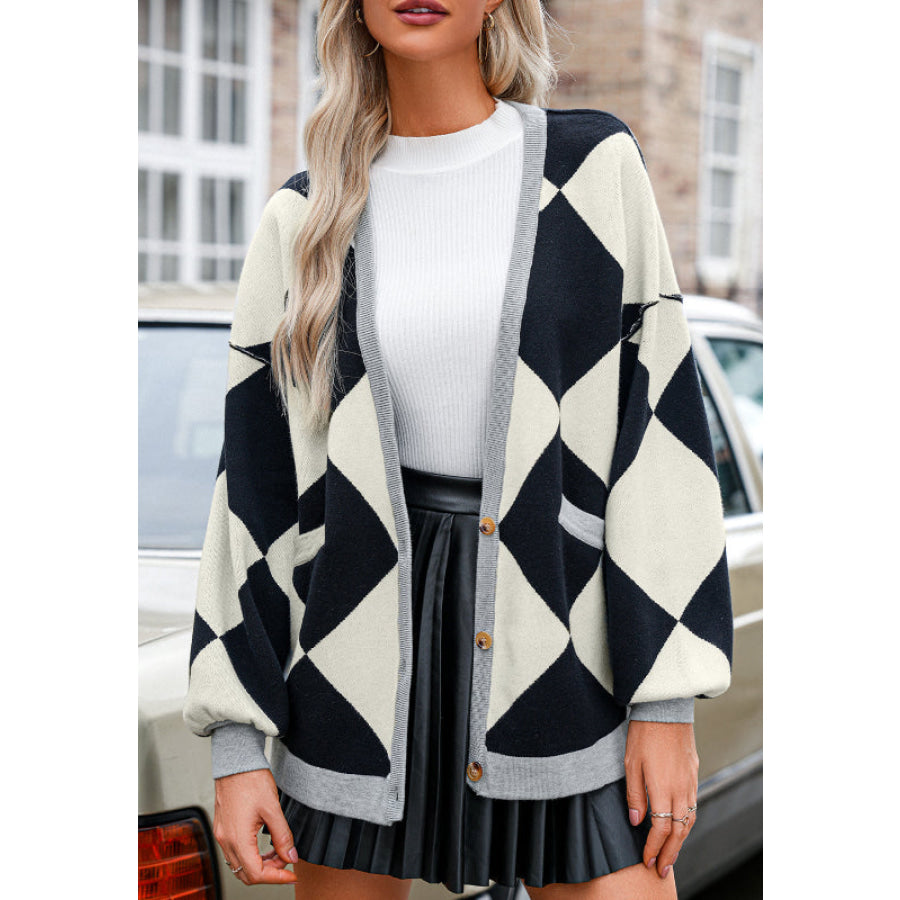 Color Block Button Down Long Sleeve Cardigan Apparel and Accessories