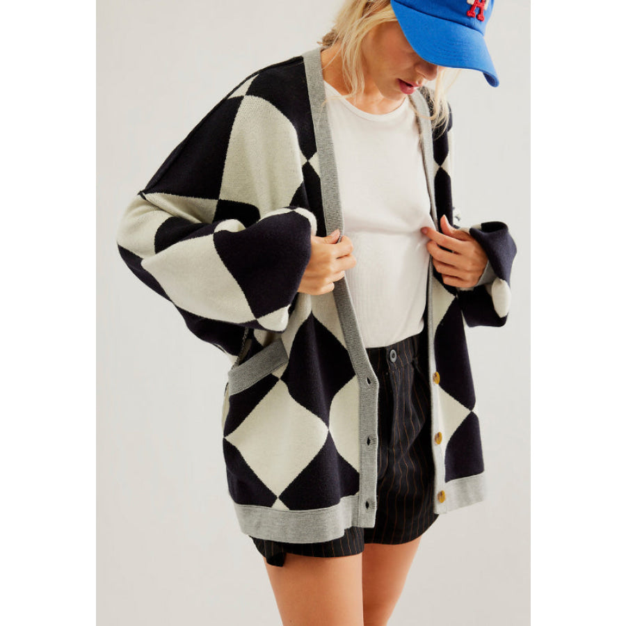 Color Block Button Down Long Sleeve Cardigan Apparel and Accessories