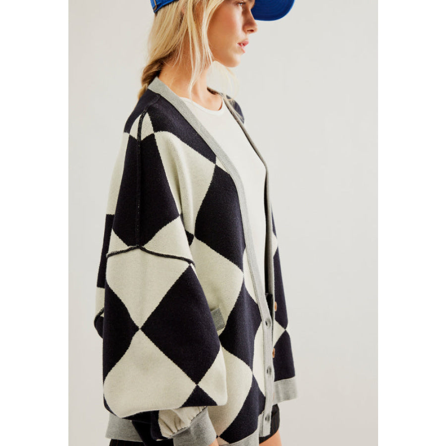 Color Block Button Down Long Sleeve Cardigan Apparel and Accessories