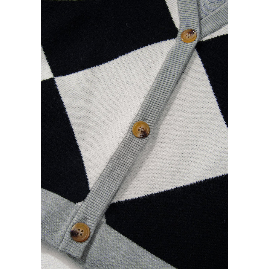 Color Block Button Down Long Sleeve Cardigan Apparel and Accessories