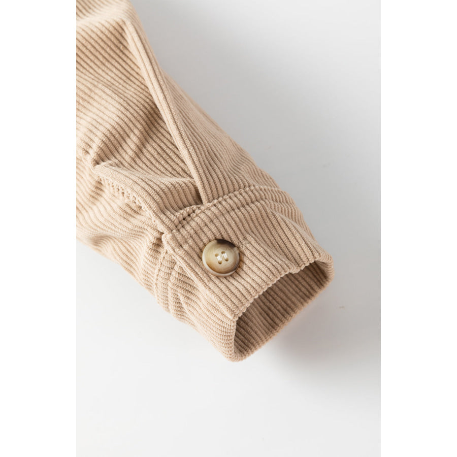 Color Block Collared Neck Drop Shoulder Shacket Apparel and Accessories