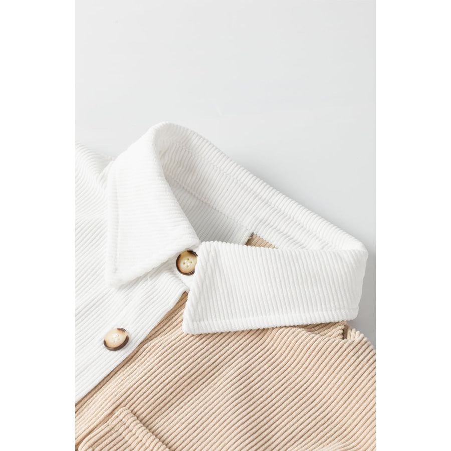 Color Block Collared Neck Drop Shoulder Shacket Apparel and Accessories