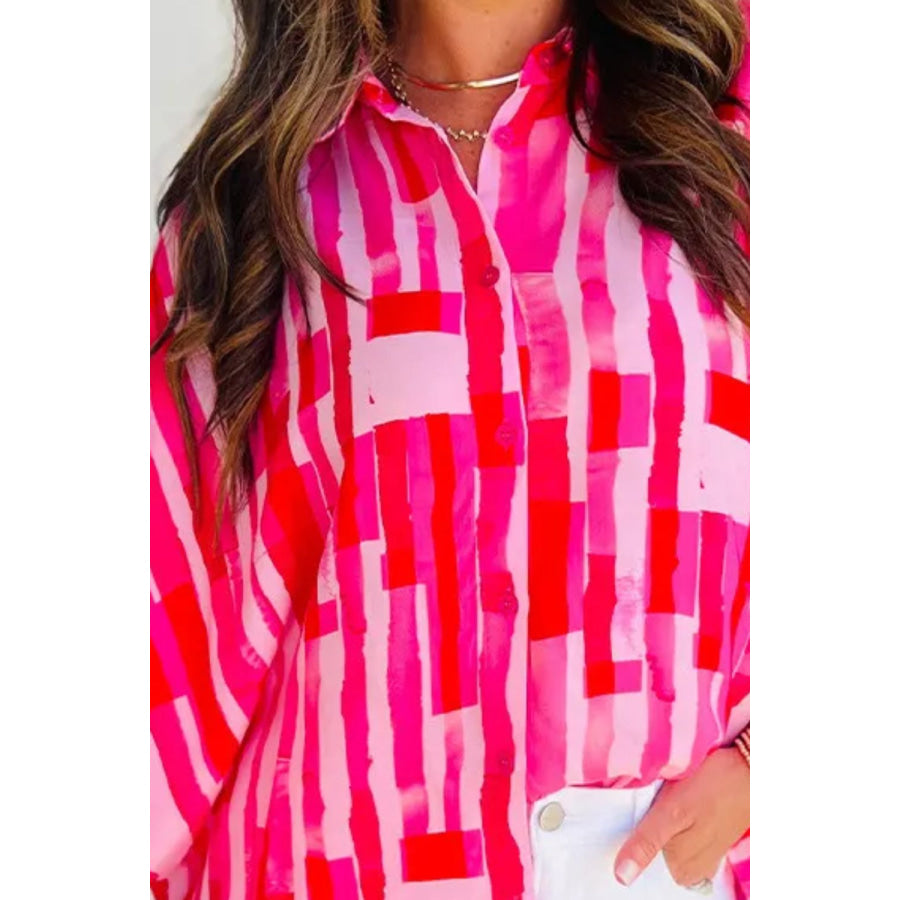 Color Block Collared Neck Long Sleeve Shirt Apparel and Accessories