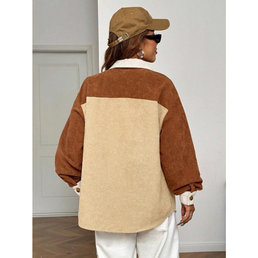 Color Block Collared Neck Long Sleeve Shirt Apparel and Accessories