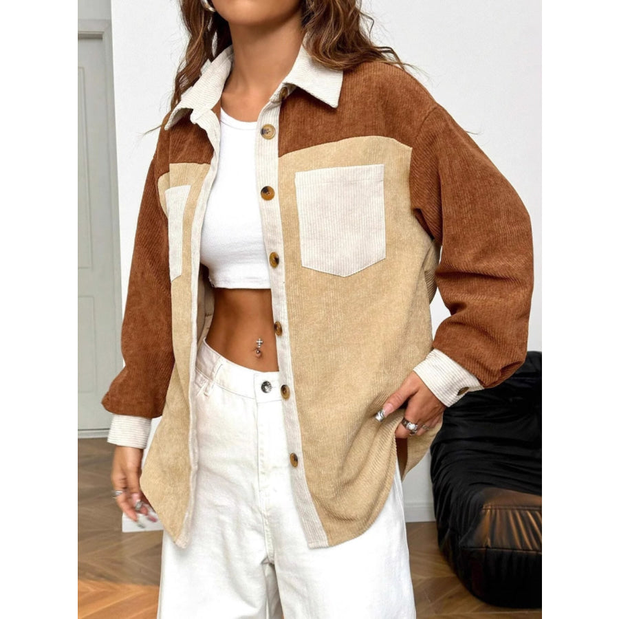 Color Block Collared Neck Long Sleeve Shirt Apparel and Accessories