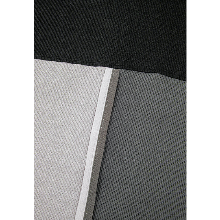 Color Block Collared Neck Long Sleeve Sweatshirt Apparel and Accessories