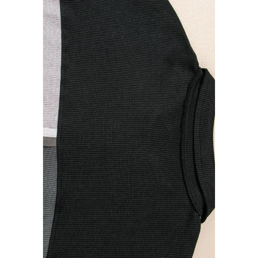 Color Block Collared Neck Long Sleeve Sweatshirt Apparel and Accessories