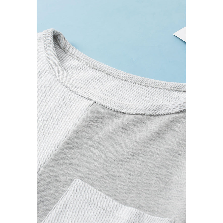 Color Block Double Chest Pocket Boat Neck Top Apparel and Accessories