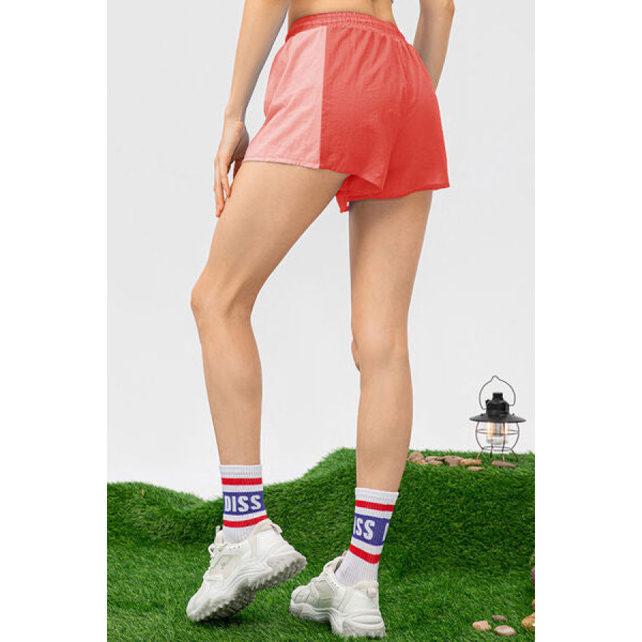 Color Block Drawstring Active Shorts Clothing