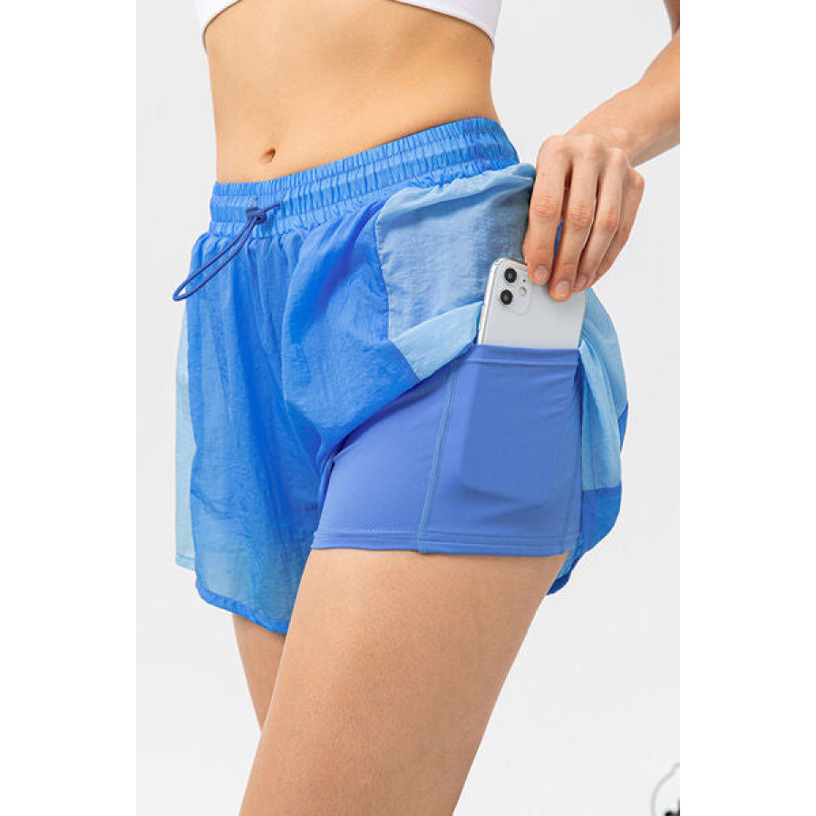 Color Block Drawstring Active Shorts Clothing