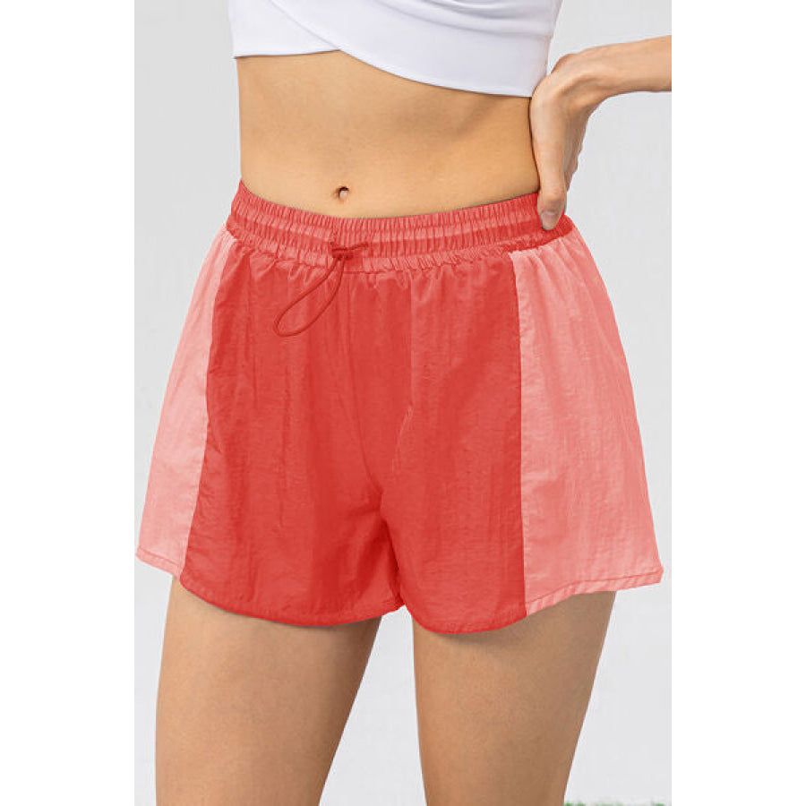 Color Block Drawstring Active Shorts Coral / XS Clothing
