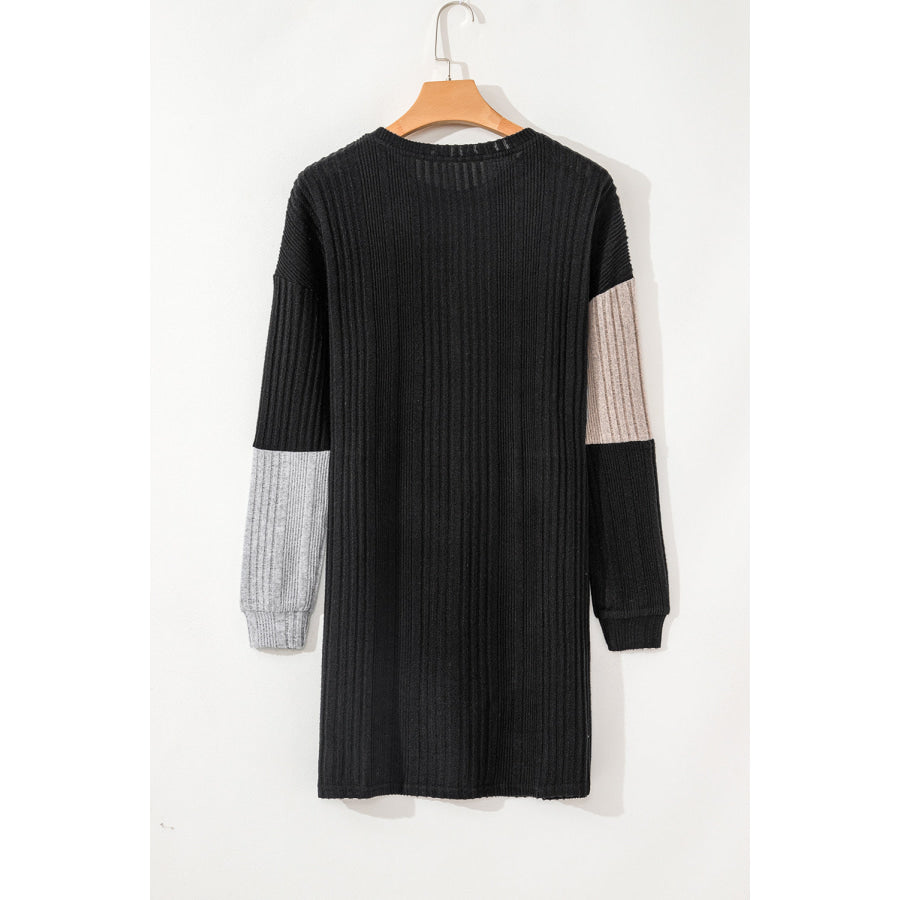 Color Block Drop Shoulder Long Sleeve Mini Dress Apparel and Accessories