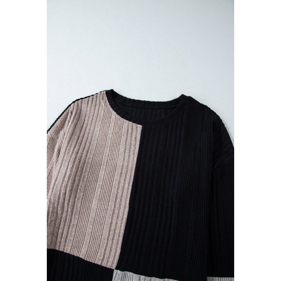 Color Block Drop Shoulder Long Sleeve Mini Dress Apparel and Accessories