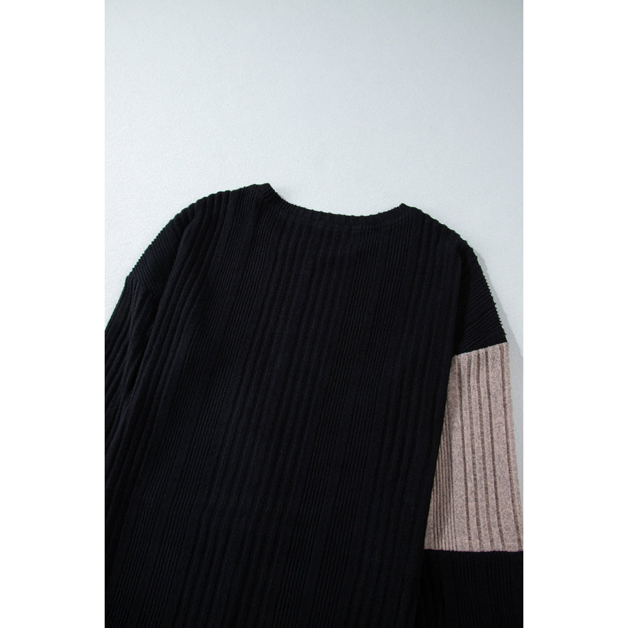 Color Block Drop Shoulder Long Sleeve Mini Dress Apparel and Accessories