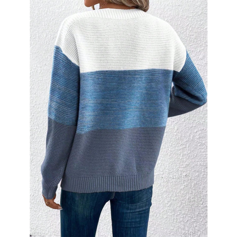 Color Block Drop Shoulder Long Sleeve Sweater Apparel and Accessories