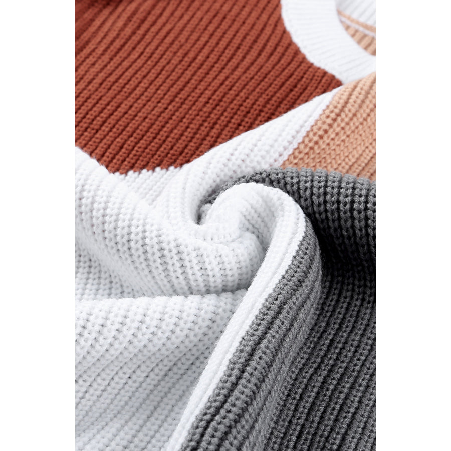 Color Block Drop Shoulder Long Sleeve Sweater Apparel and Accessories