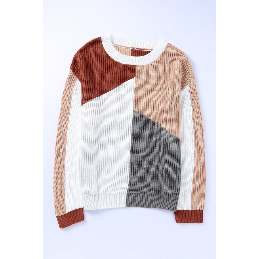Color Block Drop Shoulder Long Sleeve Sweater Apparel and Accessories