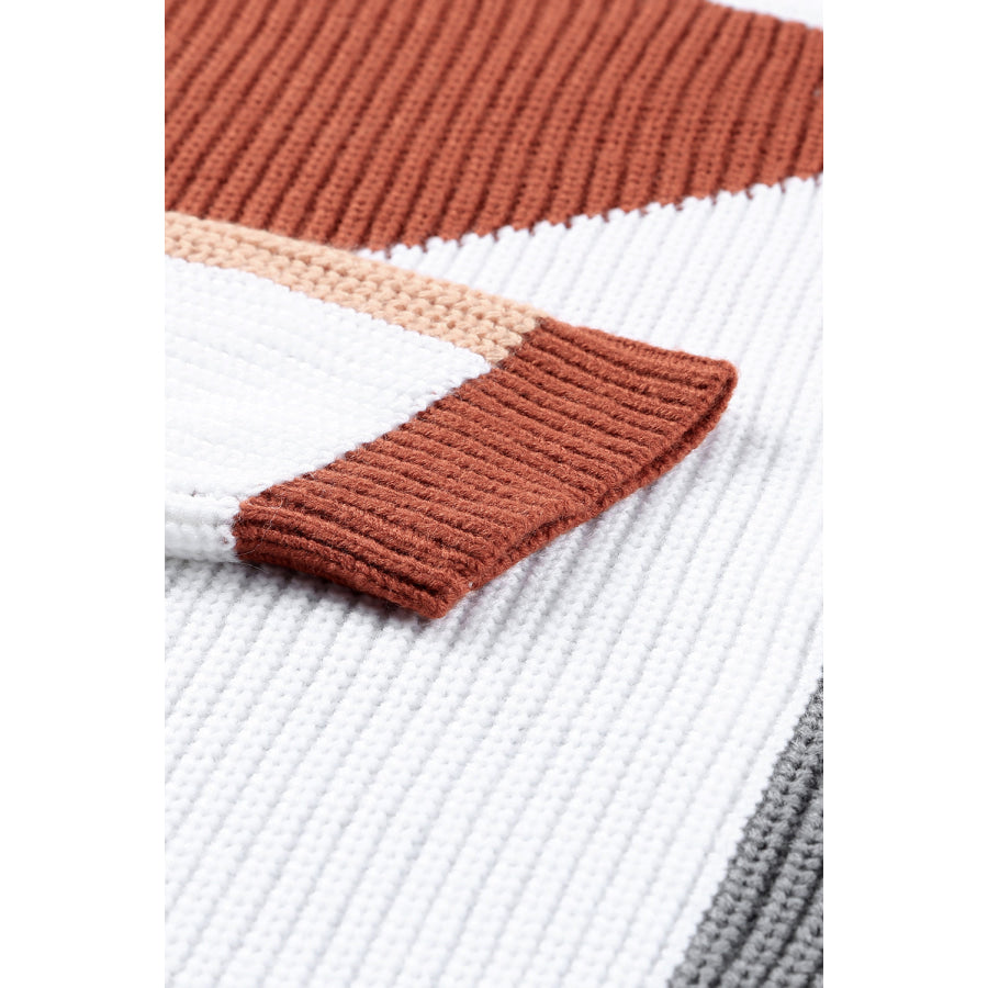 Color Block Drop Shoulder Long Sleeve Sweater Apparel and Accessories