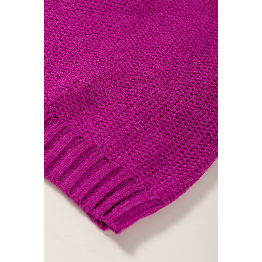 Color Block Drop Shoulder Round Neck Sweater Apparel and Accessories