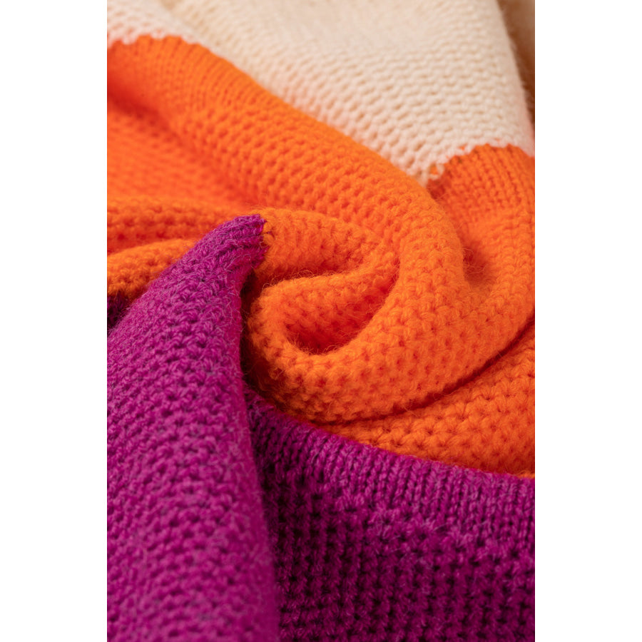 Color Block Drop Shoulder Round Neck Sweater Apparel and Accessories