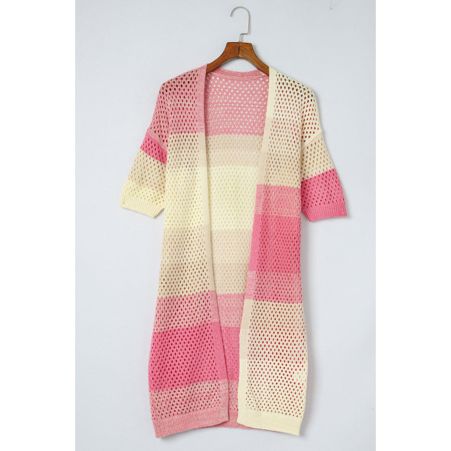 Color Block Dropped Shoulder Half Sleeve Cover Up Apparel and Accessories