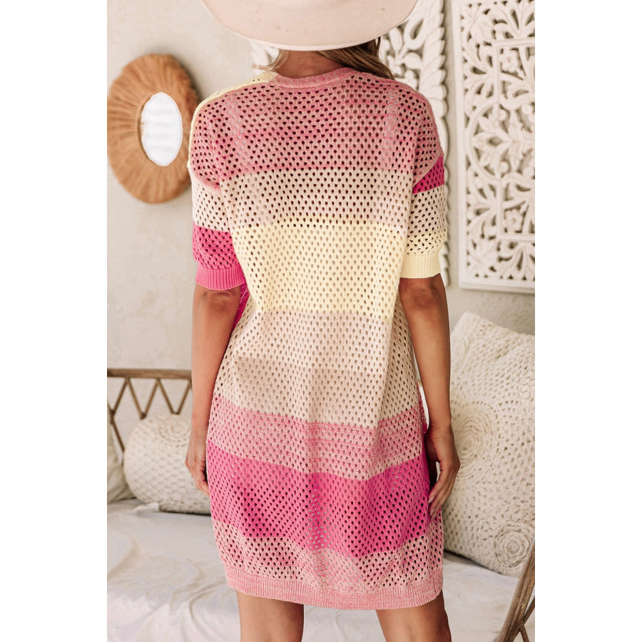 Color Block Dropped Shoulder Half Sleeve Cover Up Apparel and Accessories