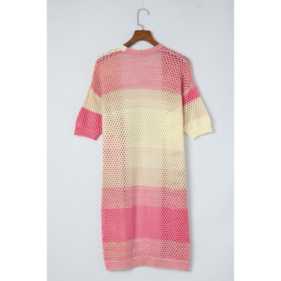 Color Block Dropped Shoulder Half Sleeve Cover Up Apparel and Accessories