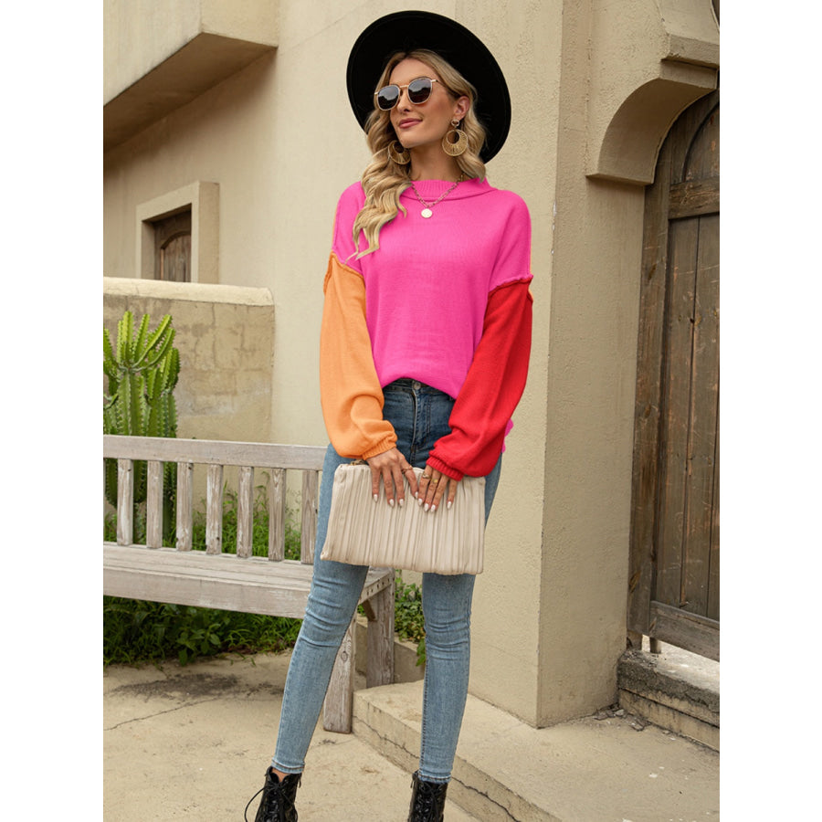Color Block Dropped Shoulder Sweater Apparel and Accessories
