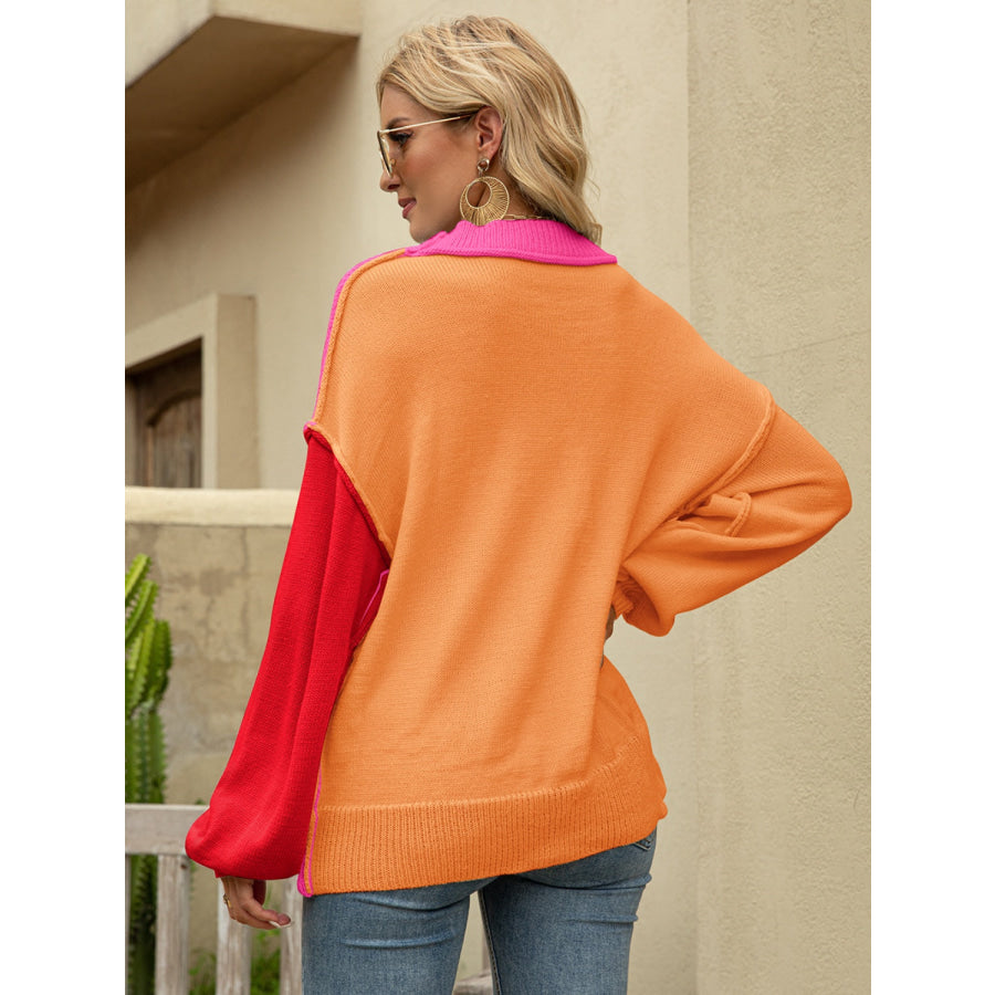 Color Block Dropped Shoulder Sweater Apparel and Accessories