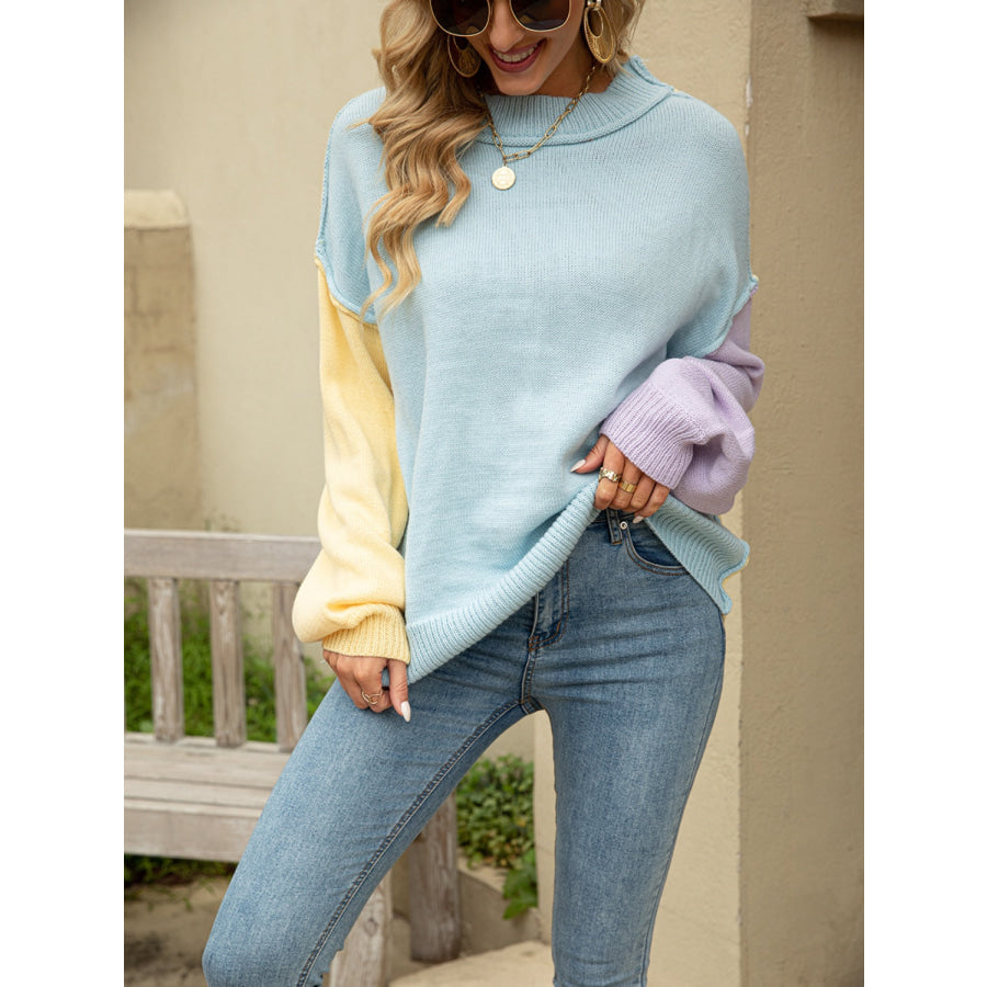 Color Block Dropped Shoulder Sweater Apparel and Accessories