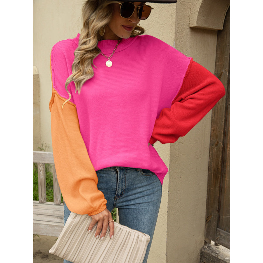 Color Block Dropped Shoulder Sweater Apparel and Accessories