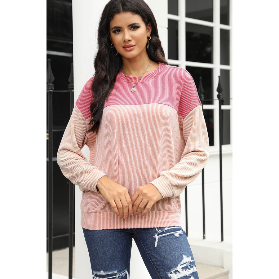 Color Block Dropped Shoulder T-Shirt Burnt Coral / S Apparel and Accessories