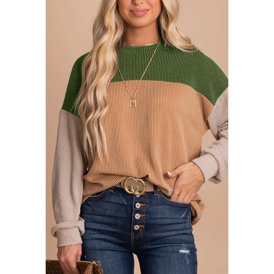 Color Block Dropped Shoulder T-Shirt Matcha Green / S Apparel and Accessories