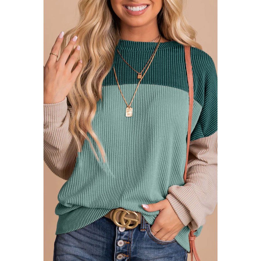 Color Block Dropped Shoulder T-Shirt Teal / S Apparel and Accessories