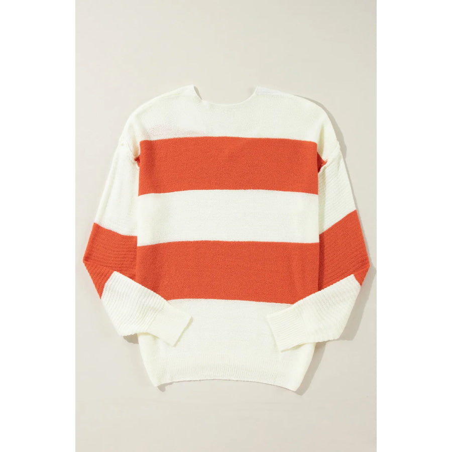 Color Block Dropped Shoulder V-Neck Sweater Apparel and Accessories