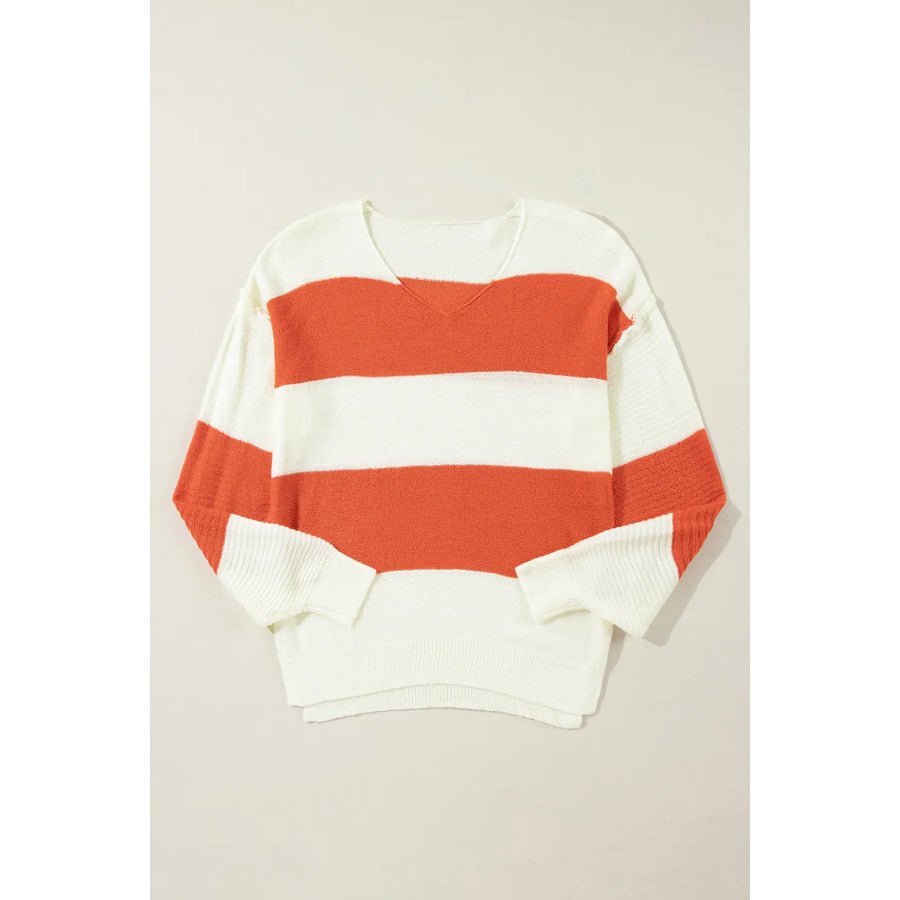 Color Block Dropped Shoulder V-Neck Sweater Apparel and Accessories
