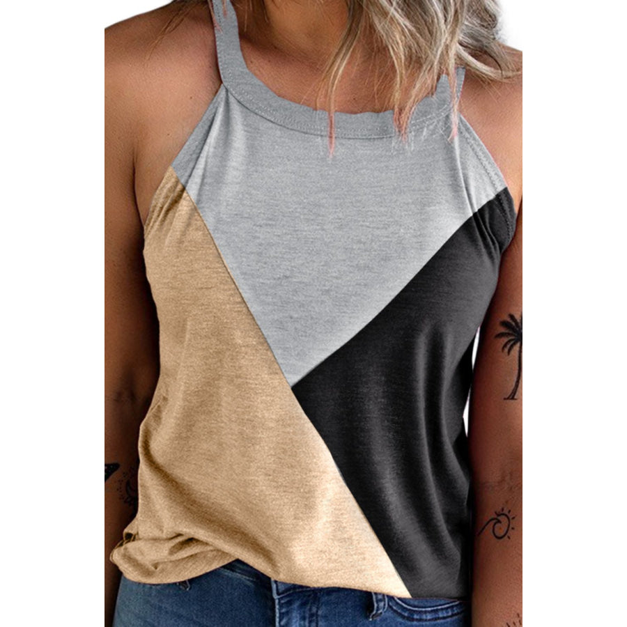 Color Block Grecian Neck Tank Apparel and Accessories