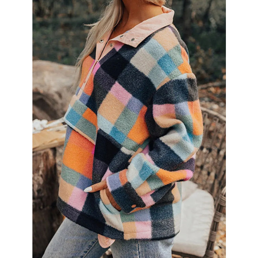 Color Block Half Snap Long Sleeve Sweatshirt Black / S Apparel and Accessories