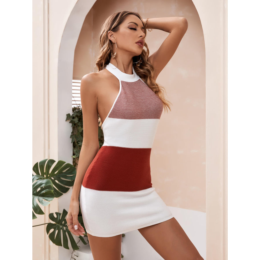 Color Block Halter Neck Knit Dress