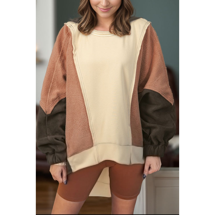 Color Block Long Sleeve Hoodie Eggshell / S Apparel and Accessories