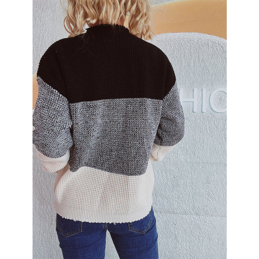 Color Block Long Sleeve Sweater Black / One Size Apparel and Accessories