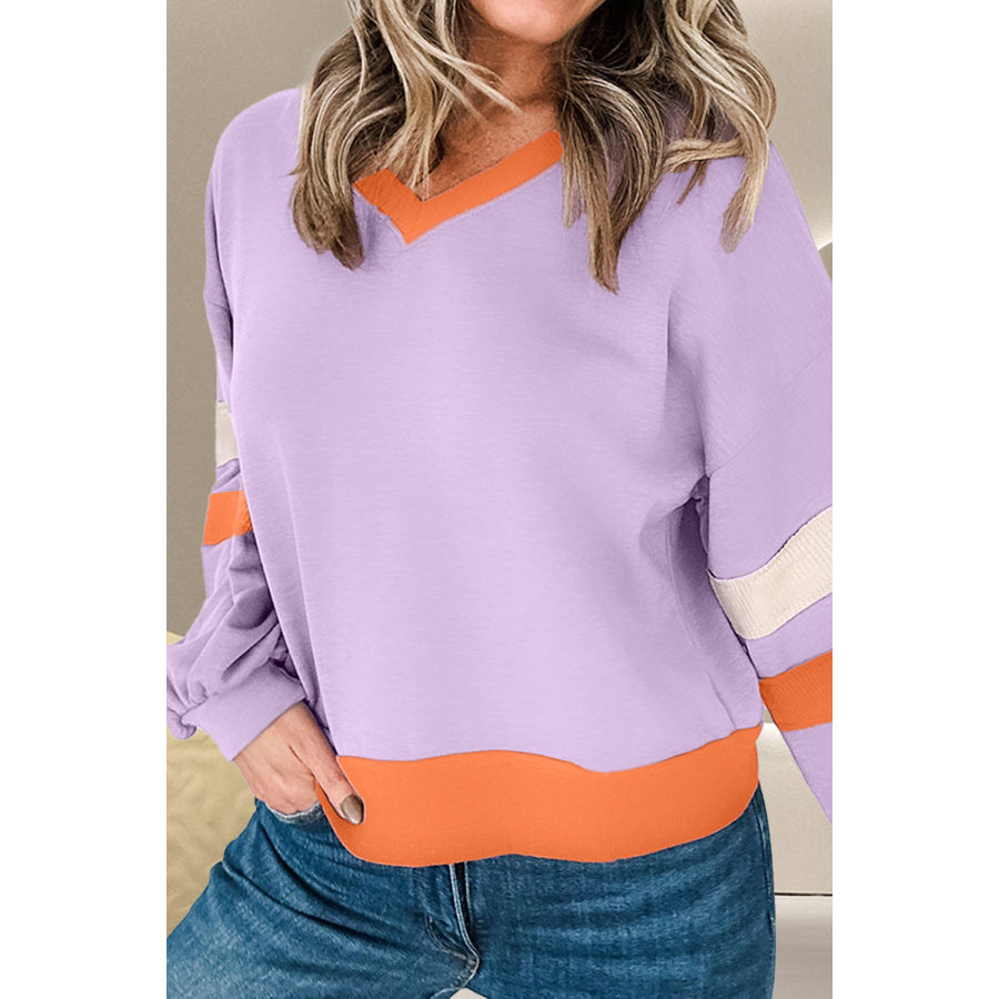 Color Block Long Sleeve Sweatshirt Lavender / S Apparel and Accessories