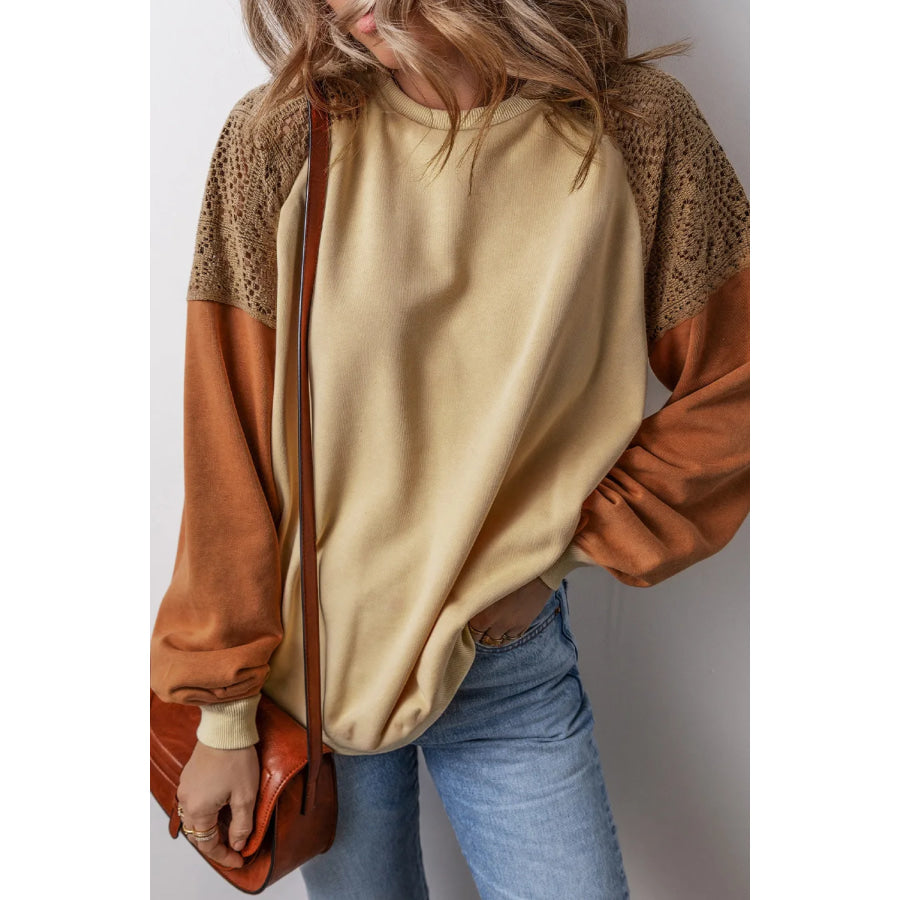 Color Block Long Sleeve Sweatshirt Tan / S Apparel and Accessories