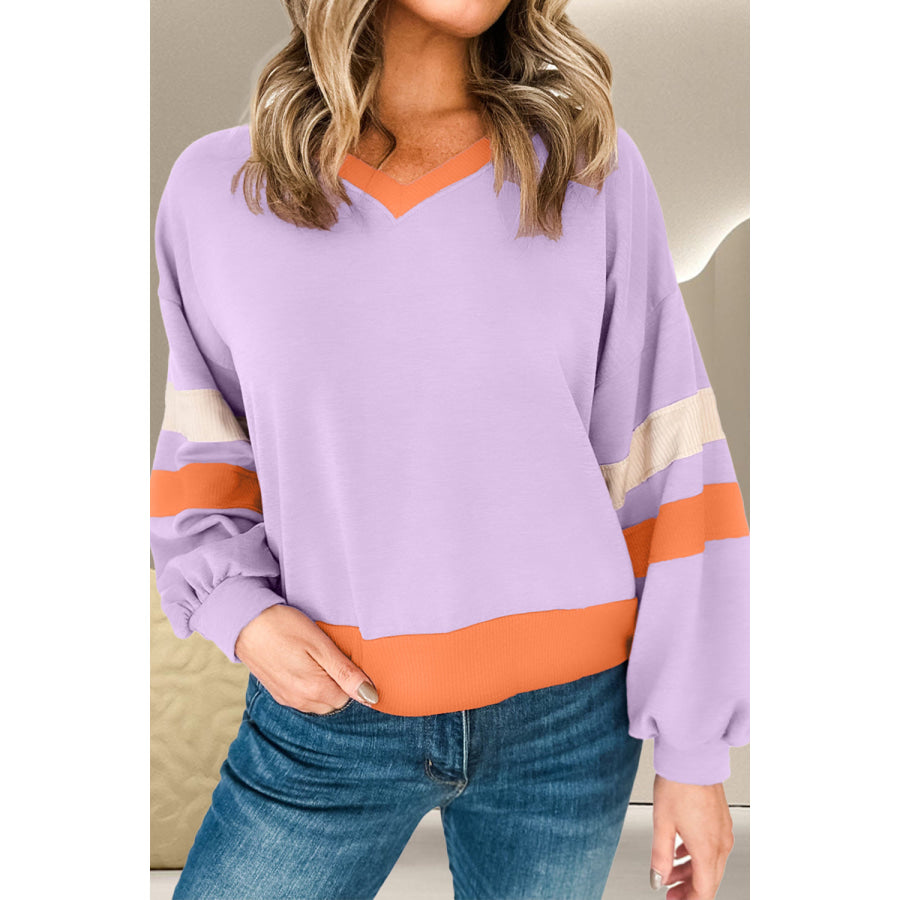 Color Block Long Sleeve Sweatshirt Lavender / S Apparel and Accessories