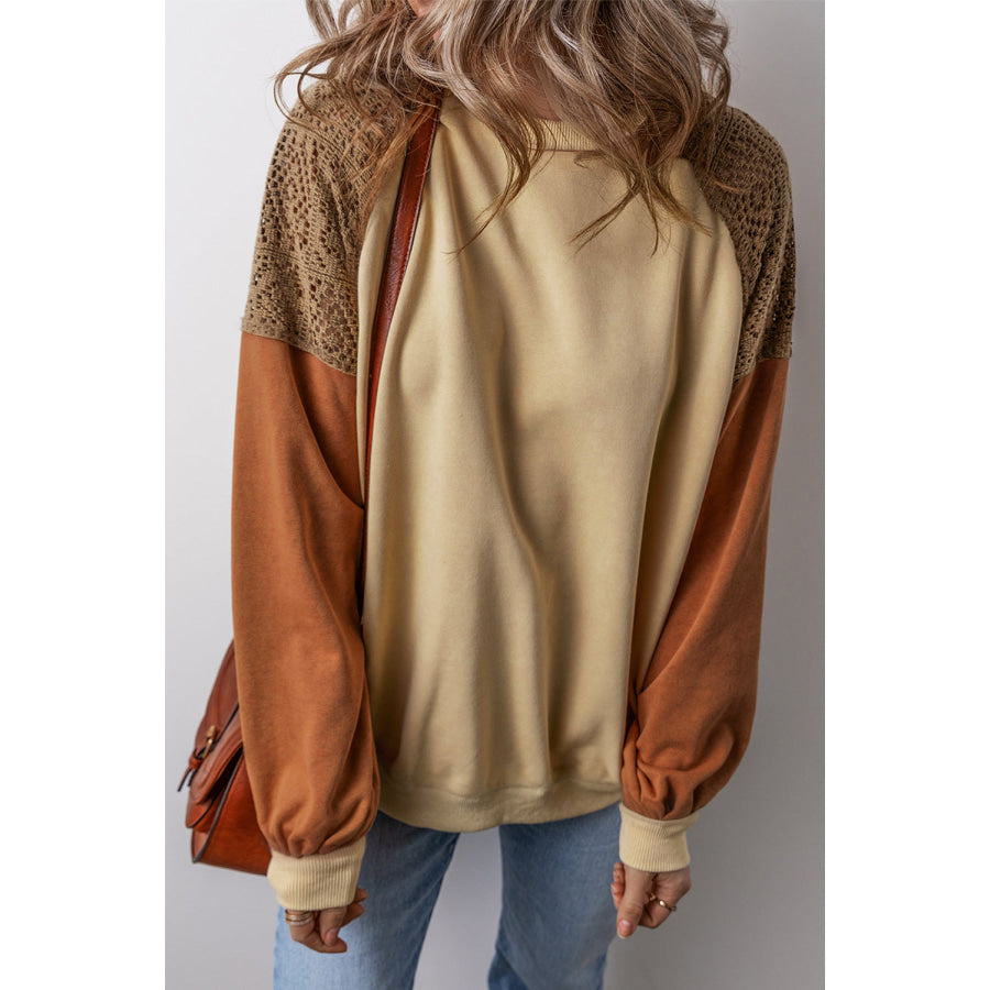 Color Block Long Sleeve Sweatshirt Tan / S Apparel and Accessories