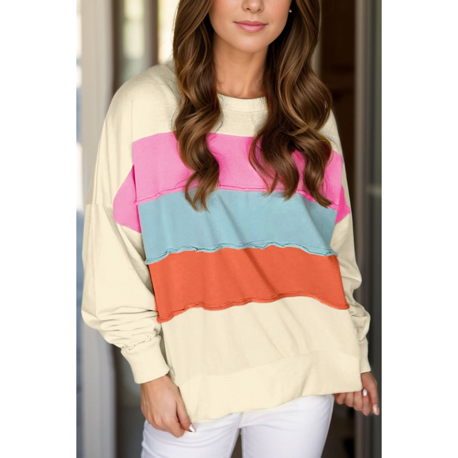 Color Block Long Sleeve Sweatshirt Tan / S Apparel and Accessories