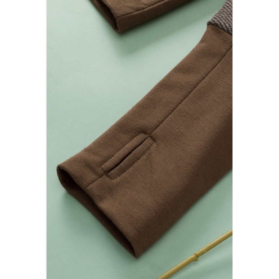 Color Block Notched Long Sleeve Blouse Apparel and Accessories