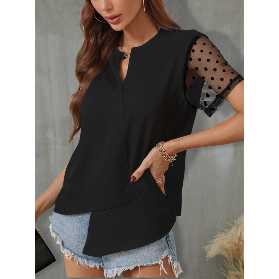 Color Block Notched Short Sleeve T - Shirt Apparel and Accessories